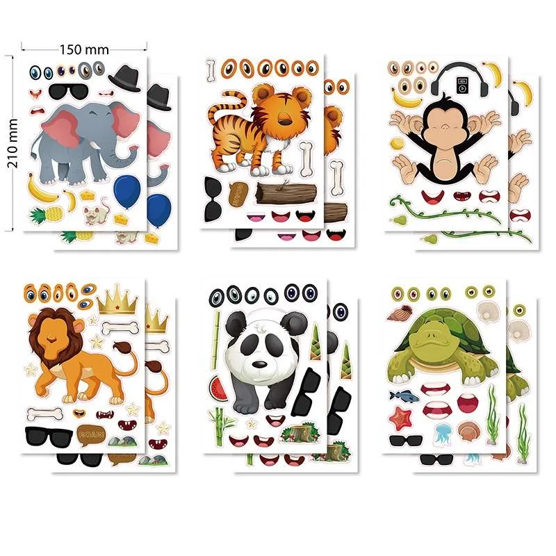 Adesivos de quebra-cabeças de animais de desenho animado