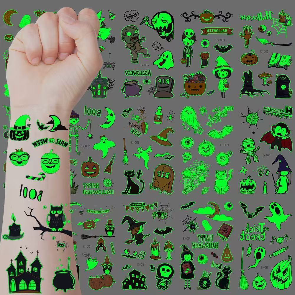 Stickers de tatuagem de brilho noturno de Halloween